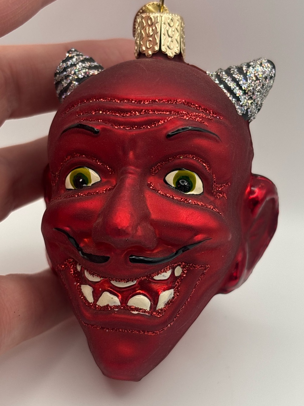 Old World Christmas, Devil Head with Glitter Ornament, Halloween Decor *BROKEN*